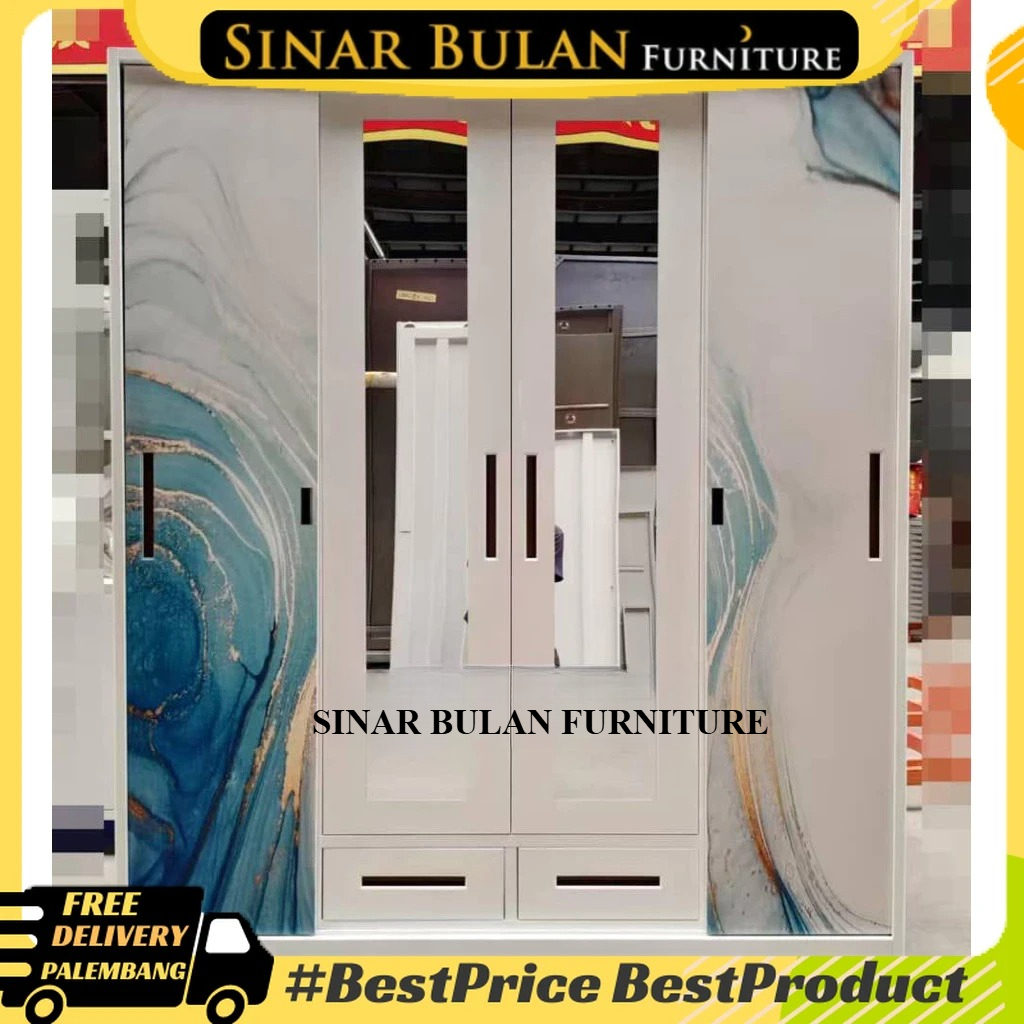 Lemari Pakaian Besi 4 Pintu-Lemari Baju Lemari Besi Pintu Sliding+Pintu Ayun