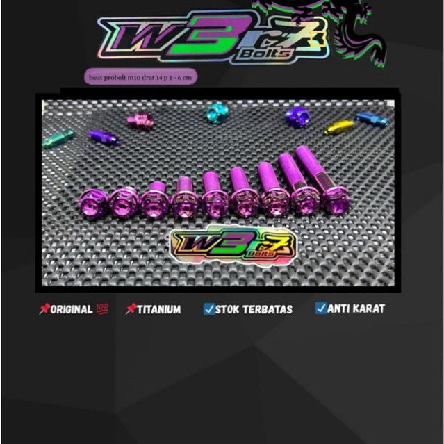 M10 drat 14 panjang 1-6 cm baut titanium original grade 5 2 key salaya. Baut untuk knalpot braket dl