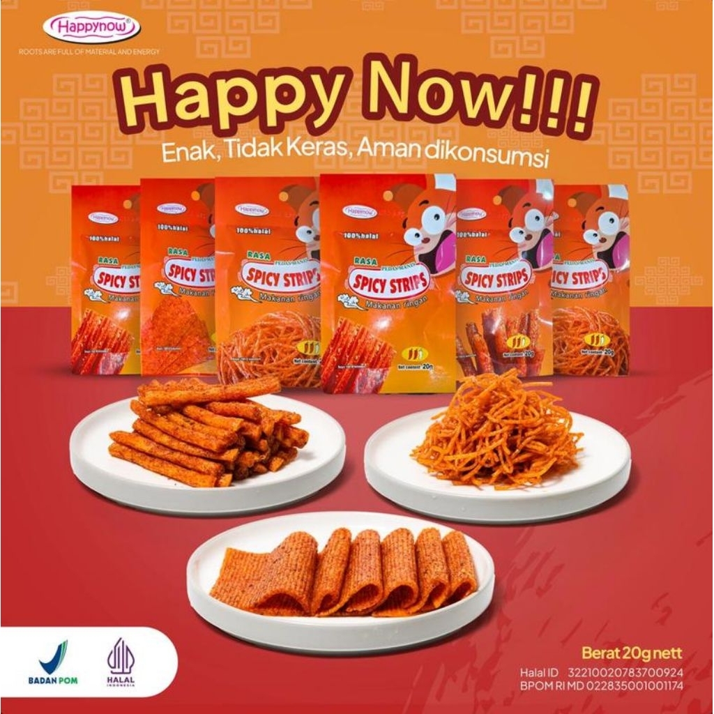 Spicy Strips Pedas Manis 20gr x 20 Bungkus - Latiao HappyNow Makanan Ringan