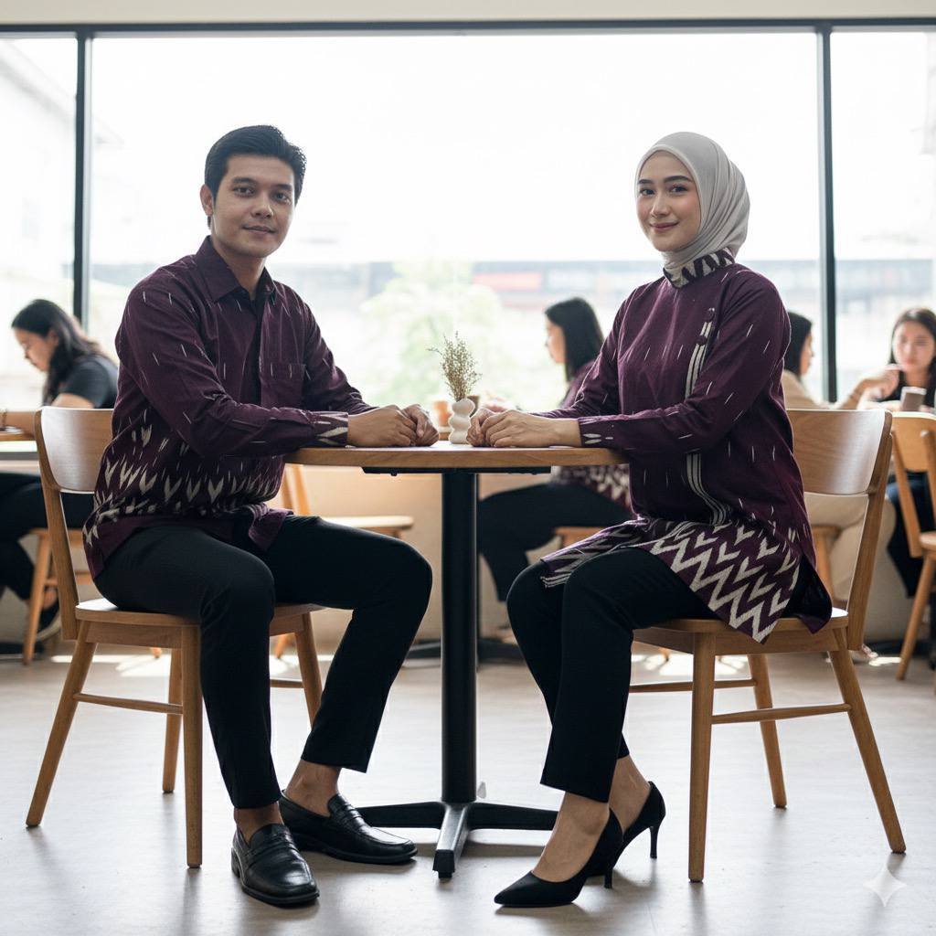 Batik Couple Azura Set Blouse Tunik Puff Adem Nyaman