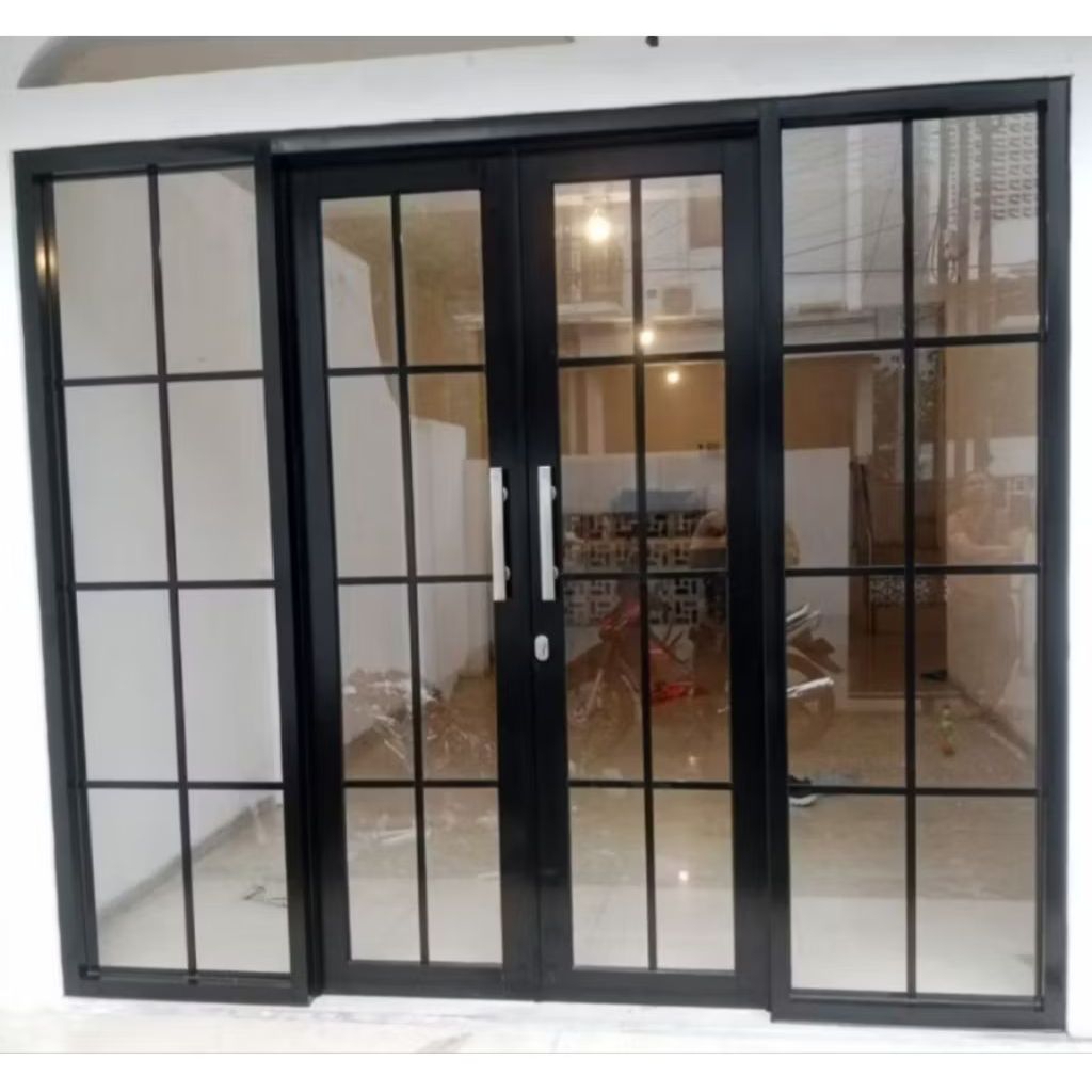 satu set pintu alumunium seleding dobel+kusen jendela kaca mati kanan kiri.uk L200xT200/L200xT210 gr