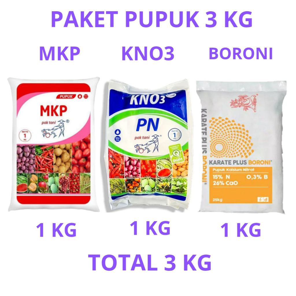 Pupuk MKP KNO3 Paket Pupuk MKP KNO3 BORON 3 Kg Kemasan Pabrik Untuk Masa Pembuahan KNO3 BORON 3 Kg K