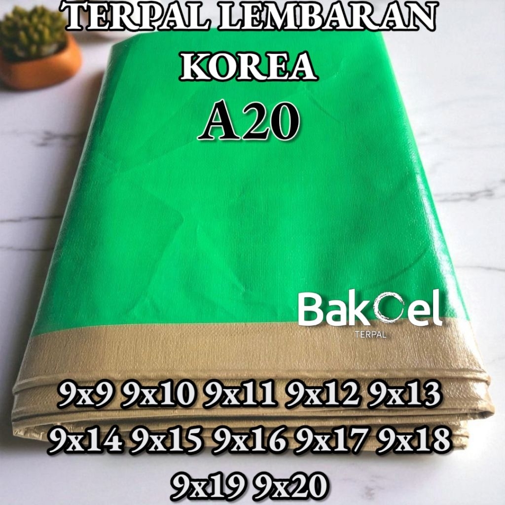 Terpal korea A20 warna biru silver,biru oren,hitam,putih,army army,army gold,hijau gold,hijau biru u