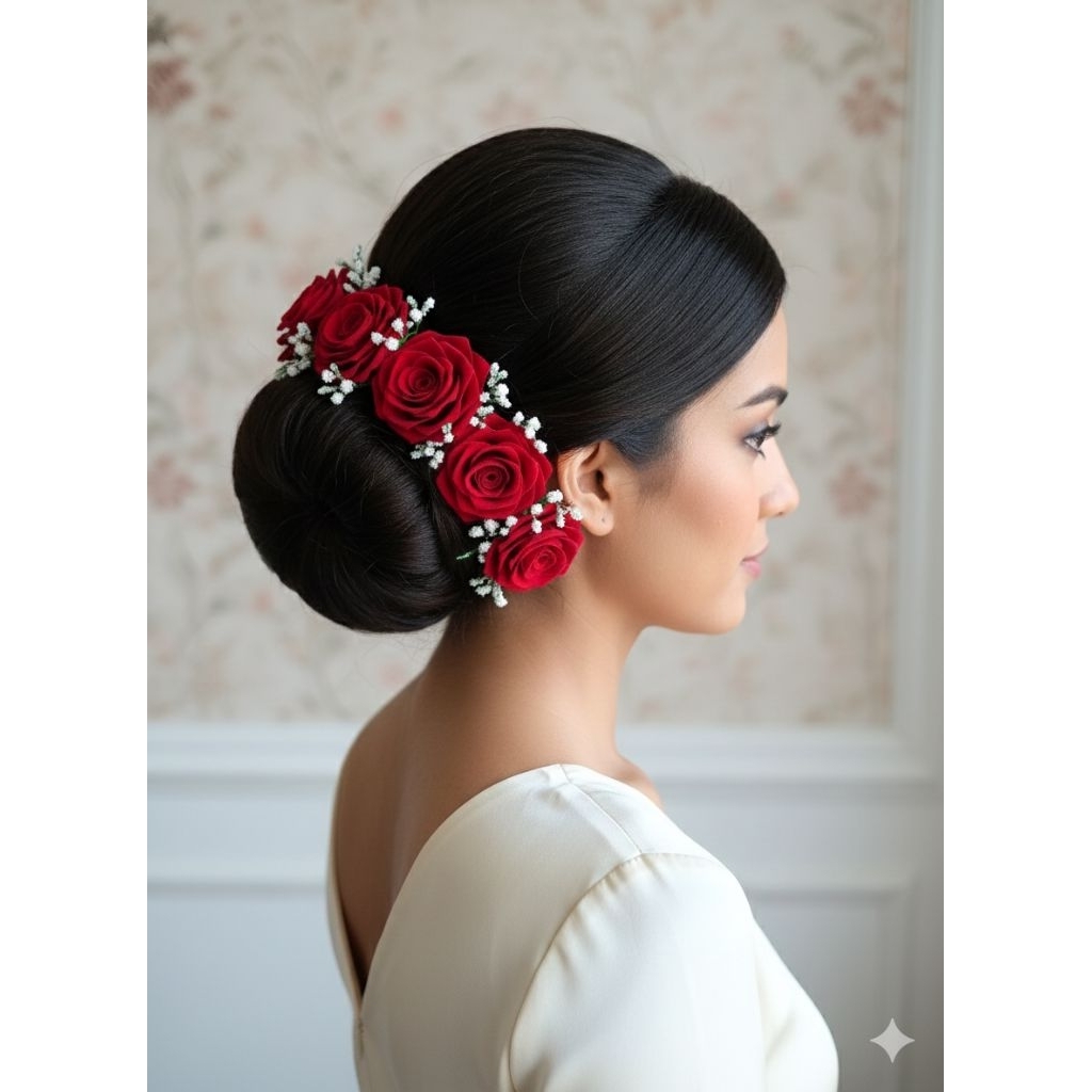 Aksesoris Sanggul Bunga Mawar / Hiasan Rambut Bunga Mawar Merah Elegan