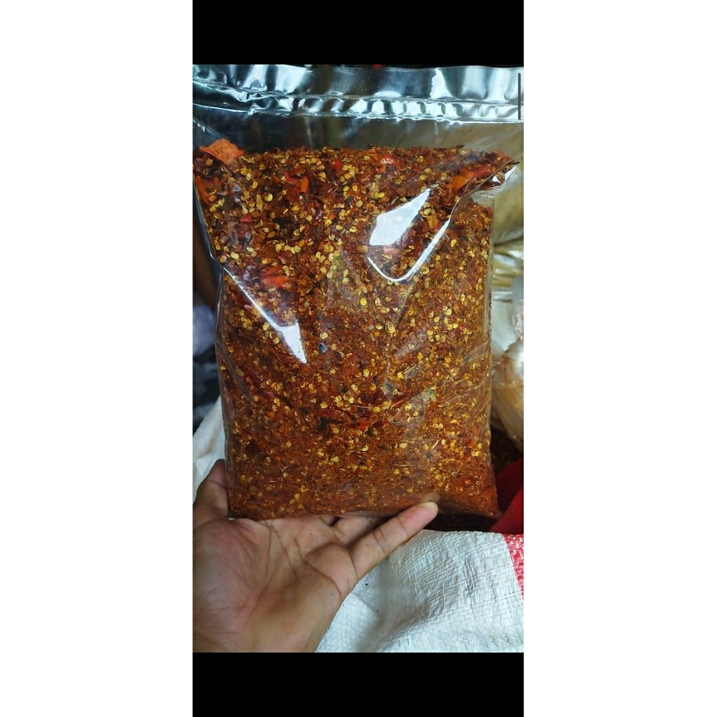 bubuk cabe  KASAR pedas, cabe FLAKE,bahan chili oil bon cabe kasar pedas, cabe giling kasar pedas
