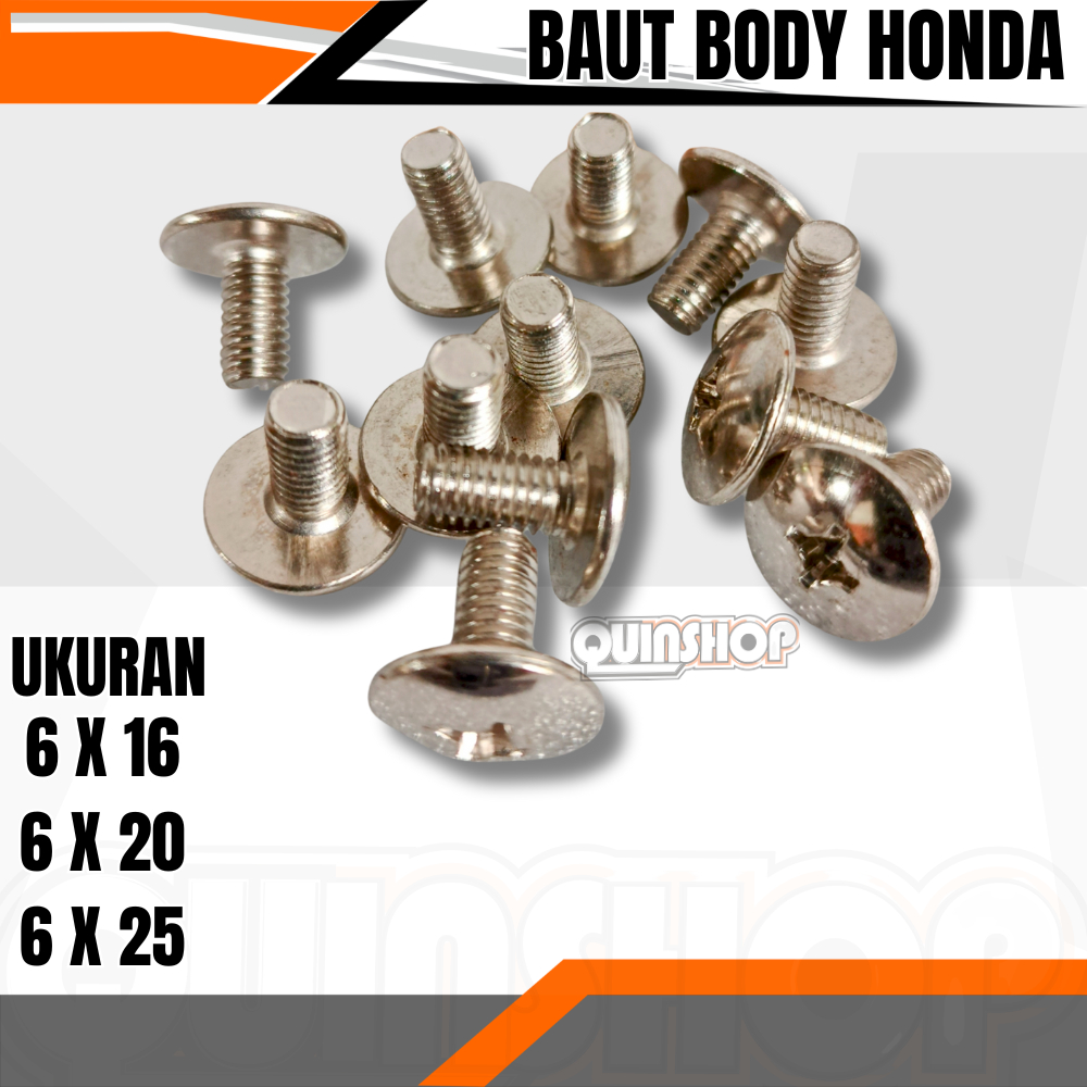 Isi 50pcs) Baut Body Motor M6x16 Nikel Chrome – Baut cover Bodi Warna Silver Ukuran 6x16 Panjang 1.6