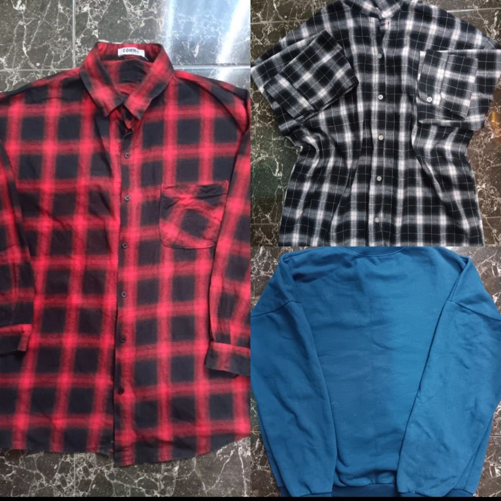 Preloved Borongan Flannel dan crewneck oversize