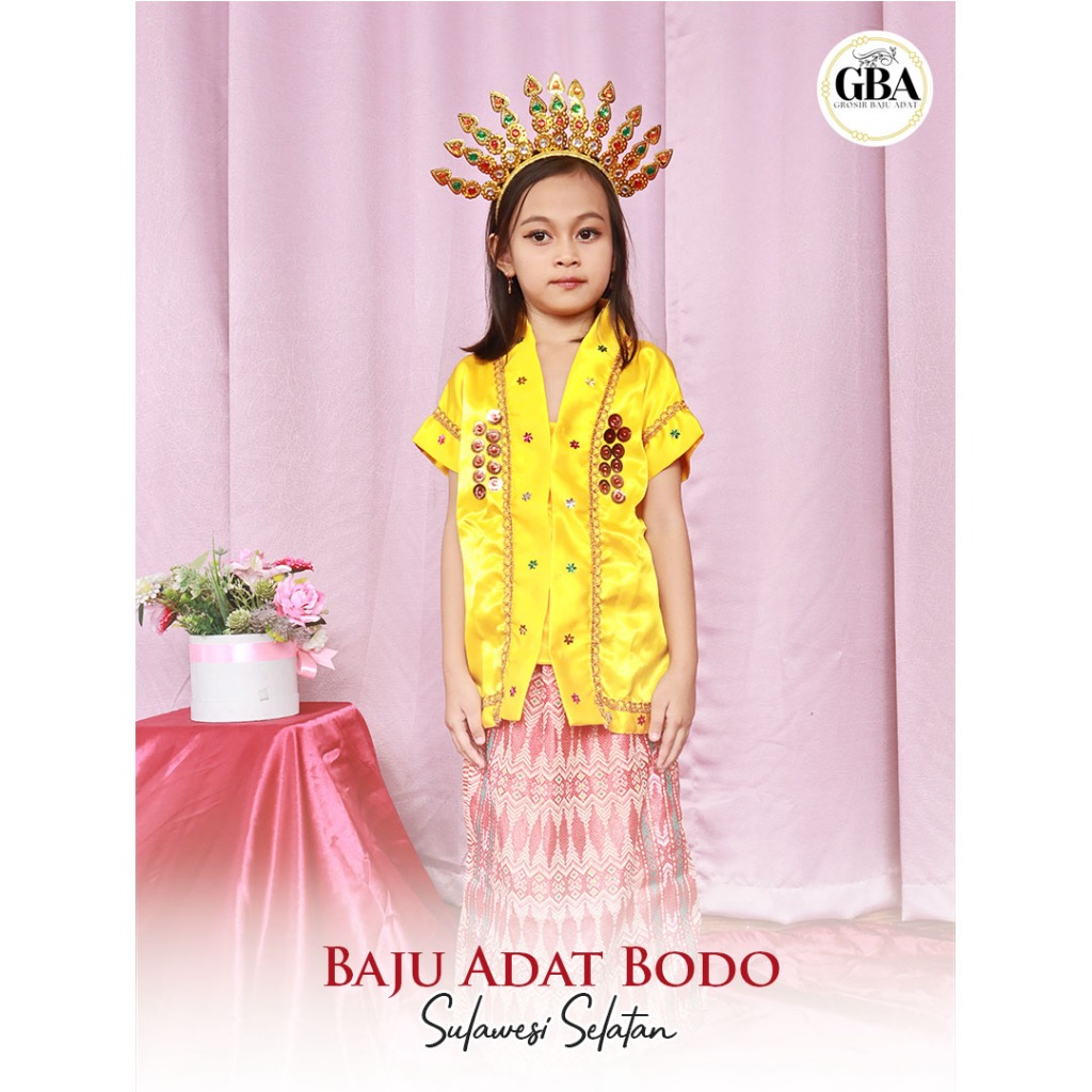 Set Baju Adat Bodo Bugis Warna Kuning Anak Perempuan