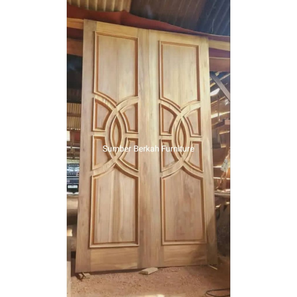 SET KUSEN + DAUN PINTU KUPU TARUNG BAHAN KAYU JATI. UKURAN MODEL MOTIF WARNA BISA CUSTOM