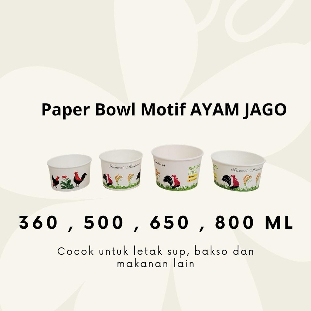 PAPER BOWL MANGKOK TERBARU PAPER BOWL MOTIF AYAM [ISI 25 PCS] Paper Bowl 360ml 500ml 650ml 800ml / M