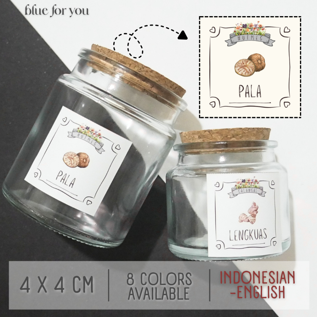 [ID/EN] Stiker Label Botol Bumbu Aesthetic Doodle (4x4 cm) | Blue for You by Pretty & Prim
