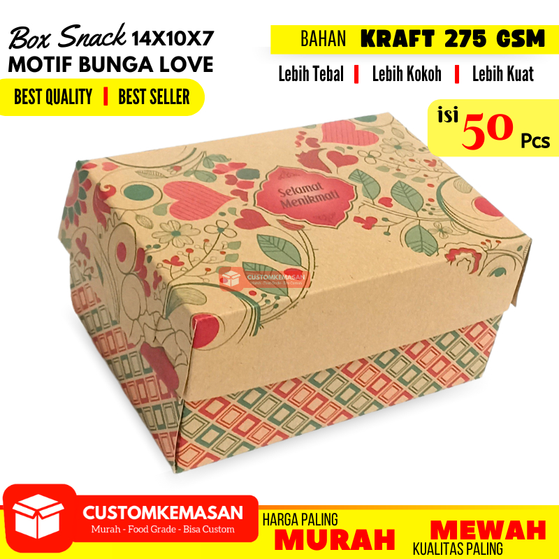 Box Snack 14x10x7 Motif Merak isi 50 / Box Snack Motif / Snack Box / Kardus Snack / Dus Snack Box / 