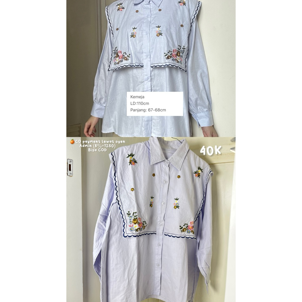 Malika Top atasan kemeja blouse wanita kerja katun bordir by Biel the label - Preloved