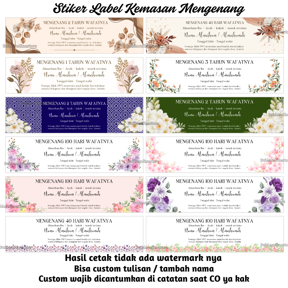 Stiker Sticker Mengenang 7 40 100 hari 1 2 3 tahun wafatnya almarhum Almarhumah segel label kemasan 