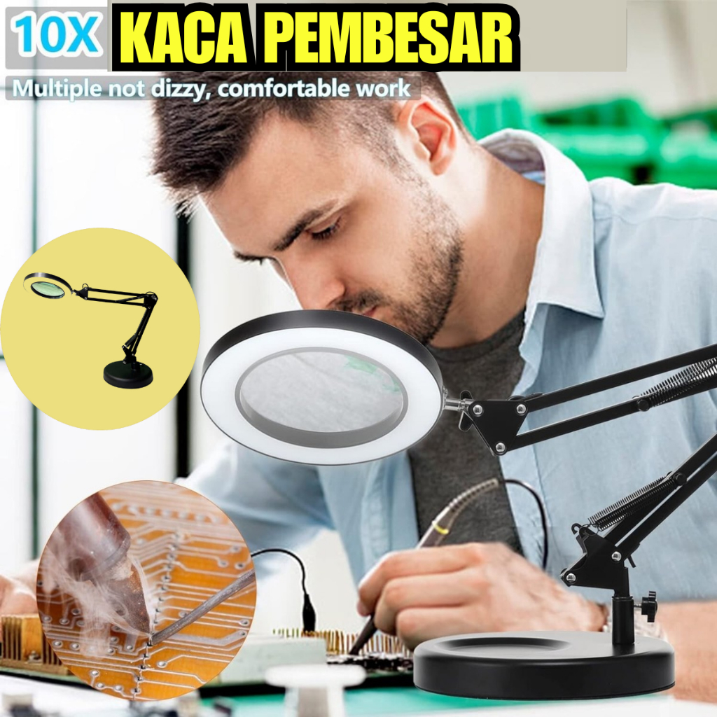 SRATE Lampu Baca Membaca LED + Kaca Pembesar servis elektronik hp di meja 10X 3 warna SR-65
