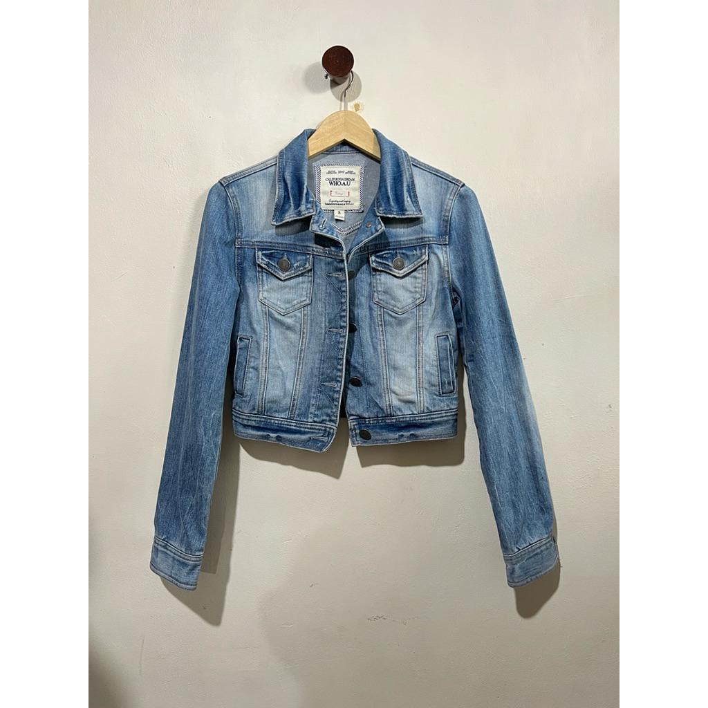 WHO AU CALIFORNIA Jaket Jeans Vintage Crop Denim Jacket light washed blue