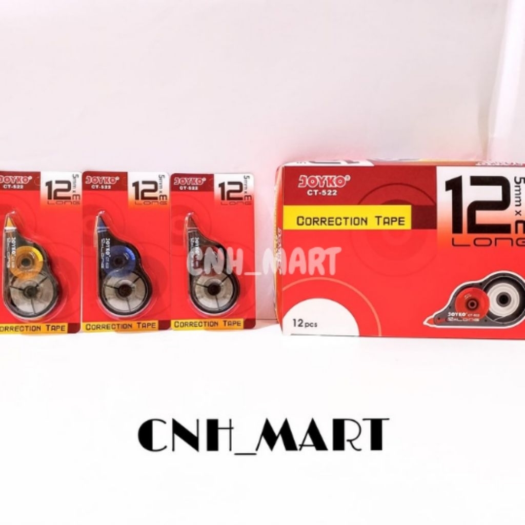 12Pcs - Correction Tape Joyko 12M CT522 / Tip-Ex Kertas Joyko / Pita Koreksi Joyko CT-522 Harga 1 Bo