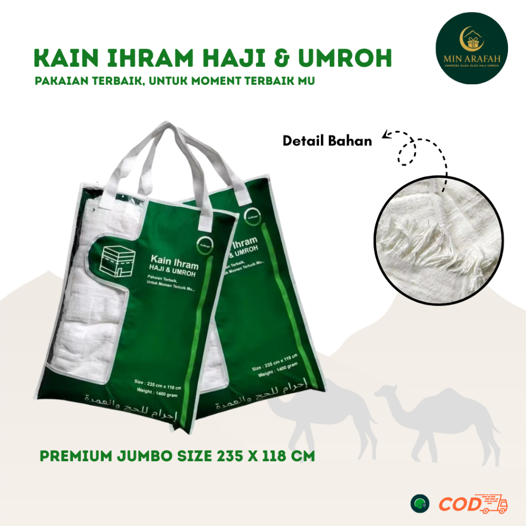 Kain Ihram Pria Dewasa Bahan Tebal Premium Ihram Umroh dan Haji Pakaian Set Umroh Kain Ikhram Muslim