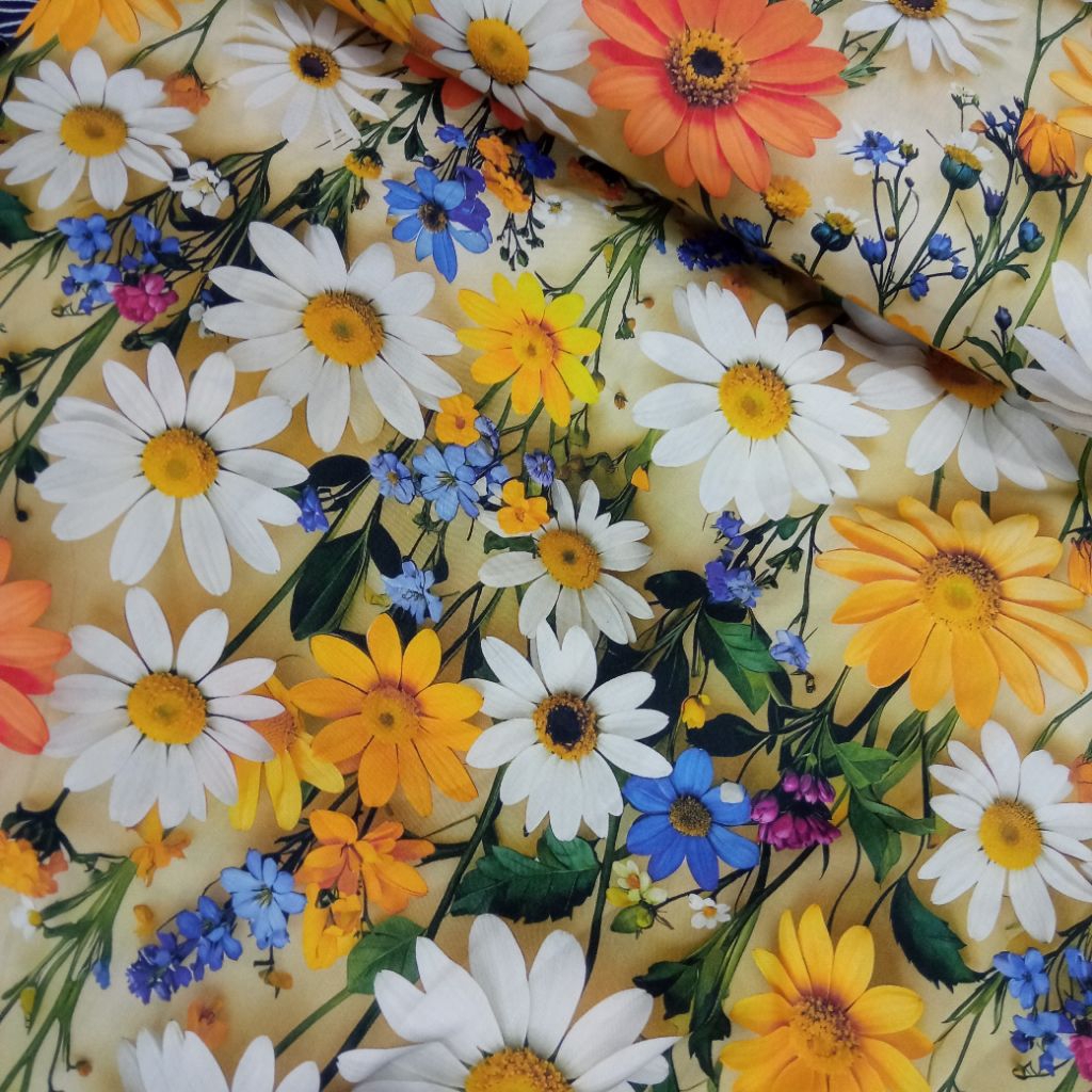 KAIN LATUN RAYON ORIGIBAL PREMIUM BUNGA KUNING PUTIH