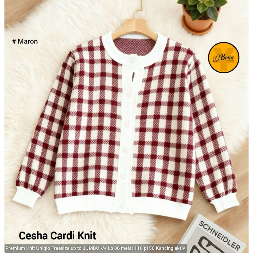 Cardigan Rajut Wanita Motif Kotak Premium Uniqlo Style Oversize Jumbo LD 110 Kancing Aktif
