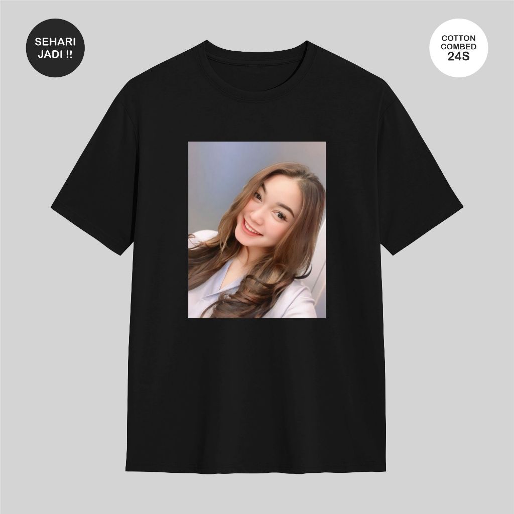 [BISA REQUEST FOTO] Kaos Distro Custom Desain Foto Aesthetic Premium Pasangan Pacar Cotton Combed 24
