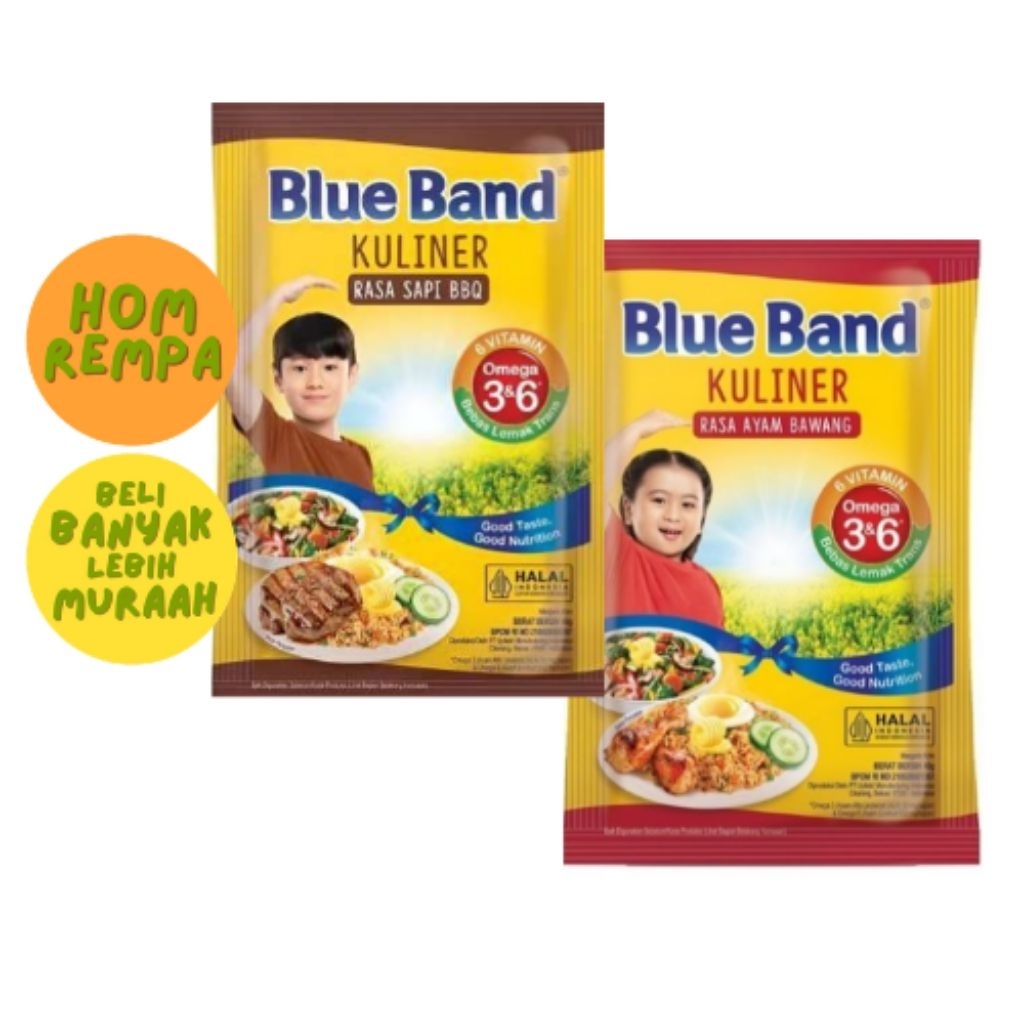 (Minimal 2 Bungkus - BISA CAMPUR RASA) Margarin Blue Band Kuliner Rasa Sapi BBQ dan Ayam Bawang 40 G
