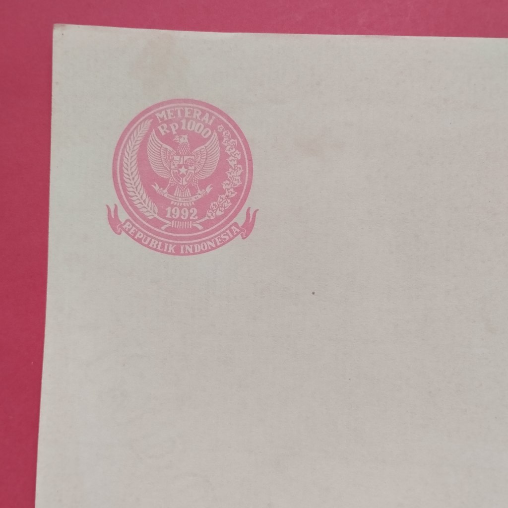 Kertas Segel Rp 1000 Tahun 1992 Single