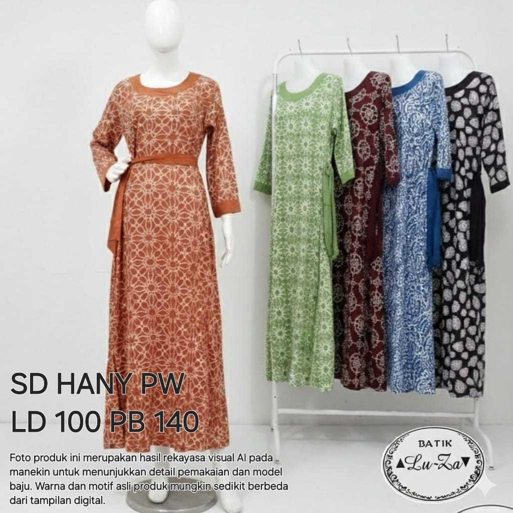 LUZA ORI asli pekalongan hany pw gamis pondok putri tangan panjang ld 100 sabuk pinggan batik bahan 