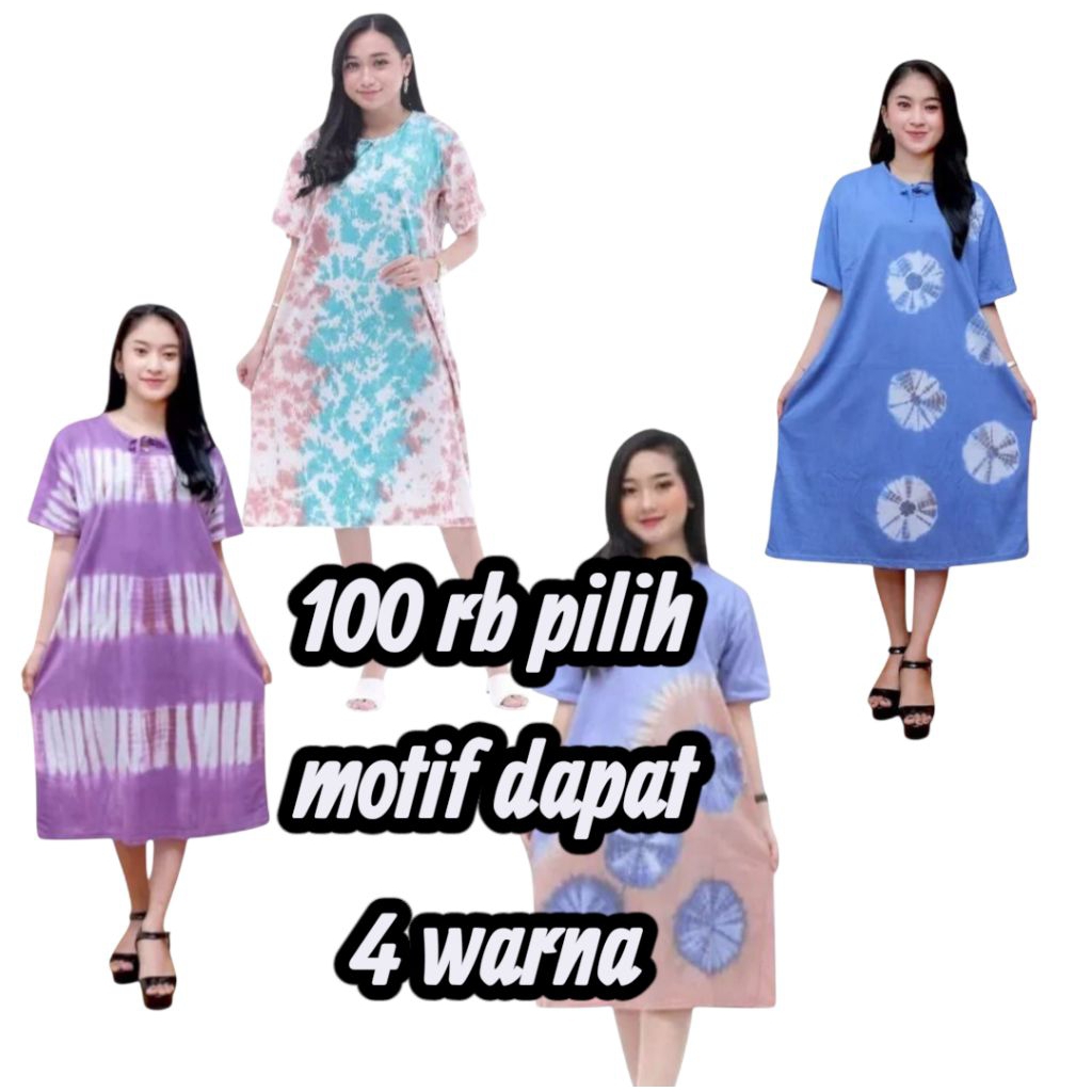 Baju Daster kaos pelangi motif Tiedye murah Lengan pendek bahan kaos tc Dres wanita kekinian