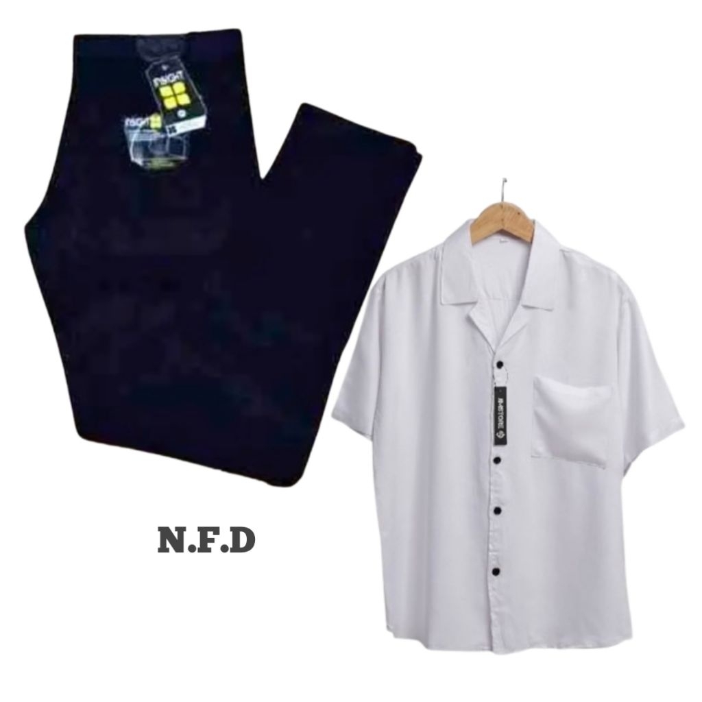 Setelan kemeja Putih Rayon Polos Dan Celana Panjang Chinos Setelan Pria Remaja / dewasa