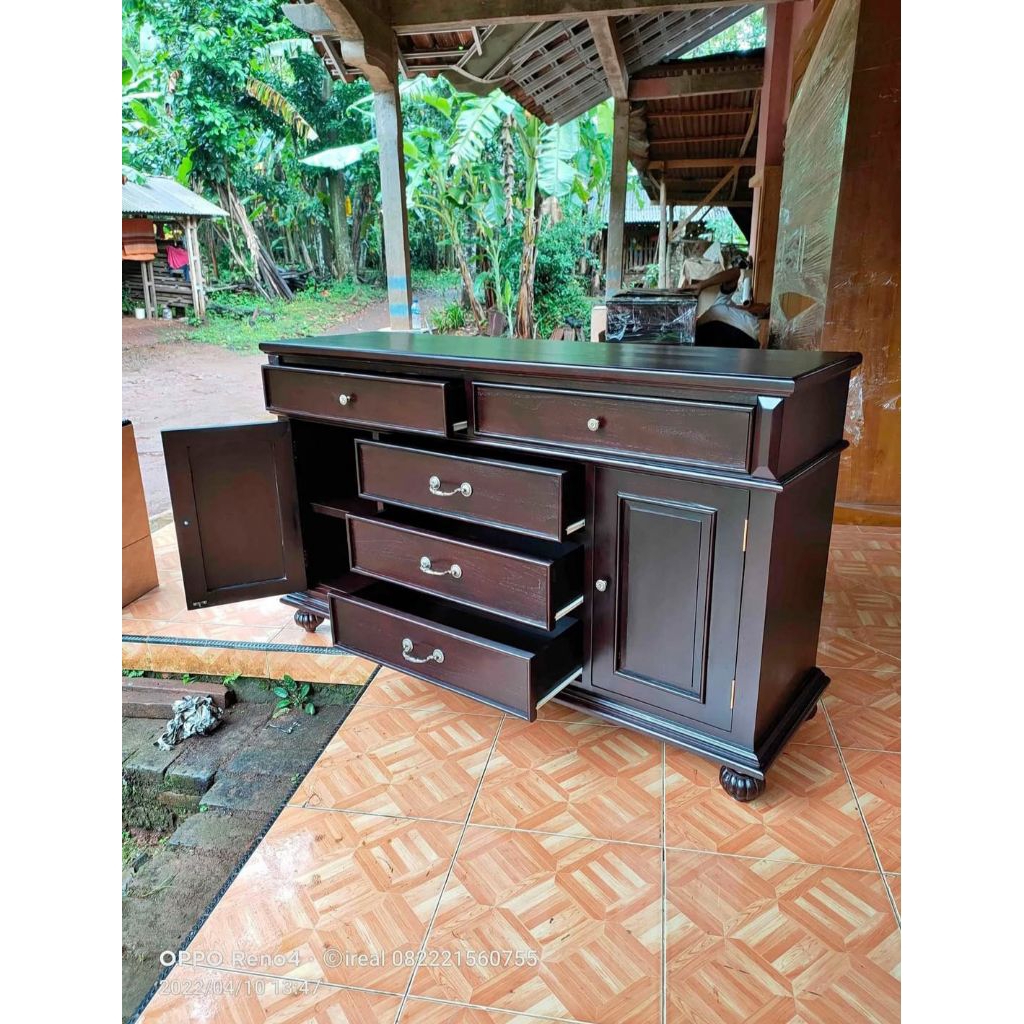 bufet minimalis kayu mahoni warna hitam doff kabinet tv meja samping tempat tidur bufet laci minimal