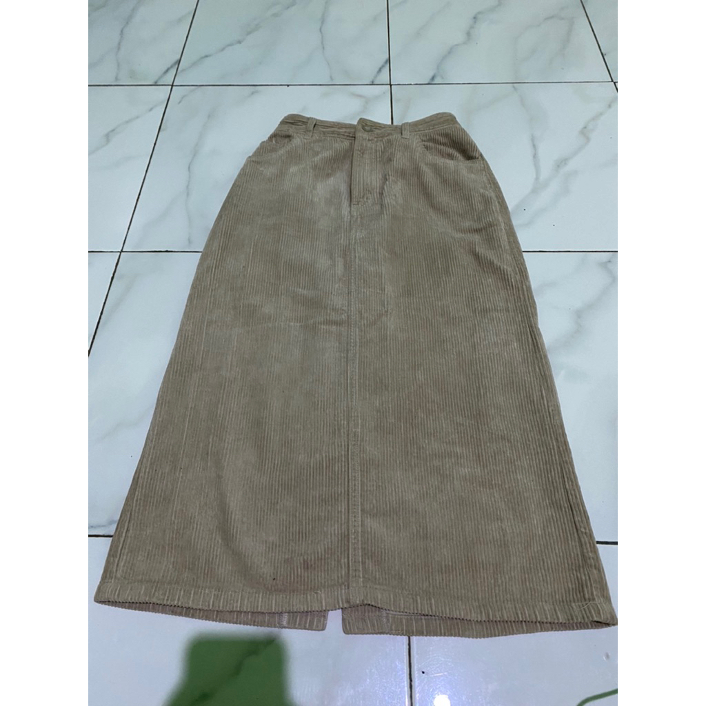 rok midi, midi skirt corduroy cream preloved
