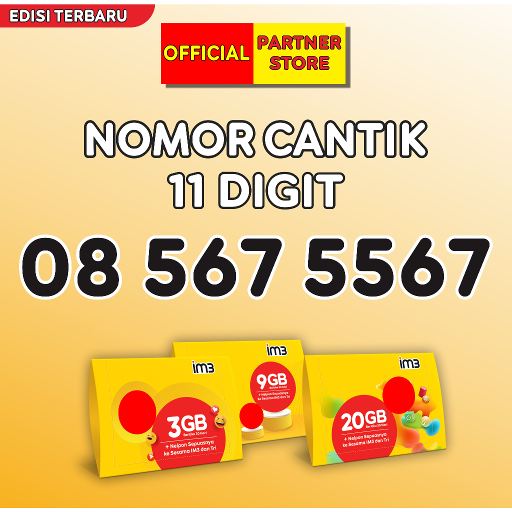 Kartu perdana Indosat Nomor Cantik 11 Digit & RAPIH Freedom Internet 3GB + Nelpon Seksiya Utama 30 H