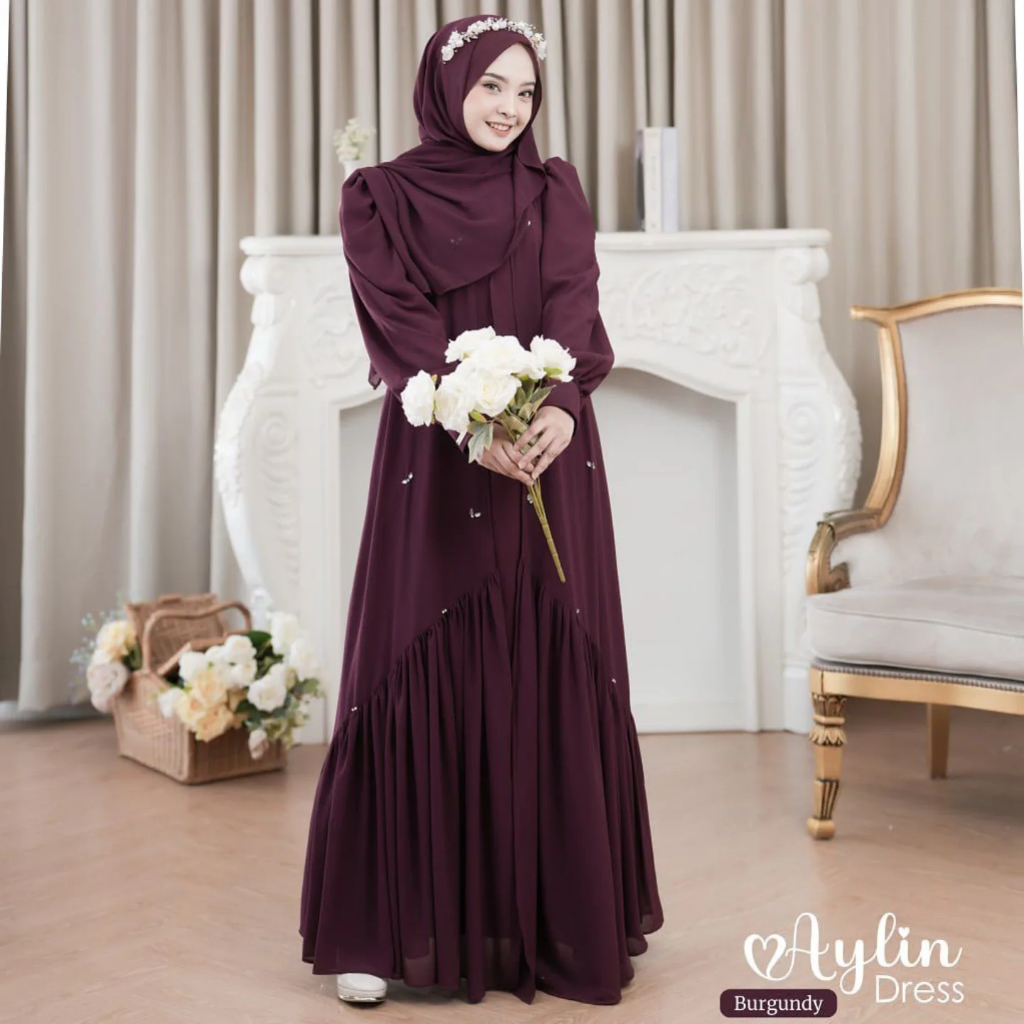 Gamis Lebaran 2026 Model Terbaru Aylin Abaya Bahan Ceruty Babydoll Variasi Payet Abaya Lebaran 2026