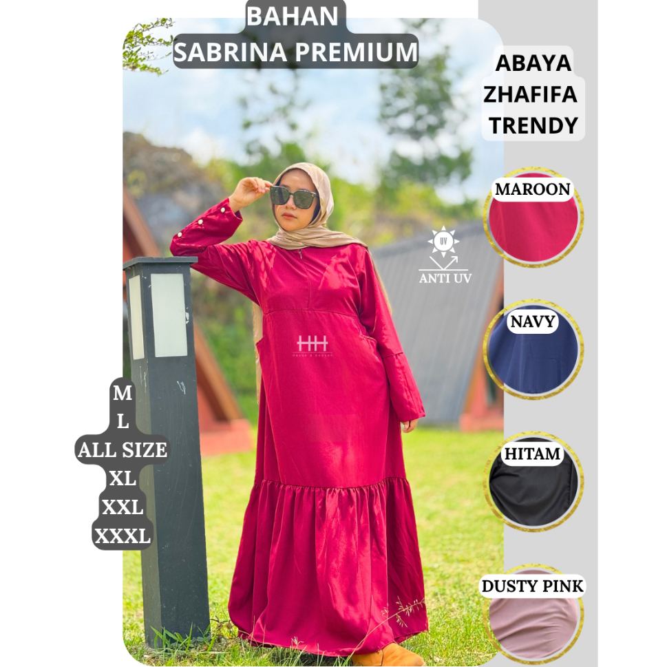 DRESS ABAYA JUMBO SIMPEL POLOS BAHAN SABRINA PREMIUM ANTI UV TERBARU 2026 - Series ZHAFIRA - kaftan 