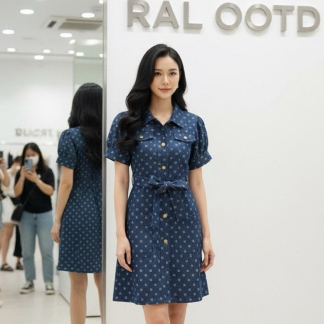 RAL OOTD Puff Sleeve Hello Denim Dress – Dress Wanita Kasual Korea