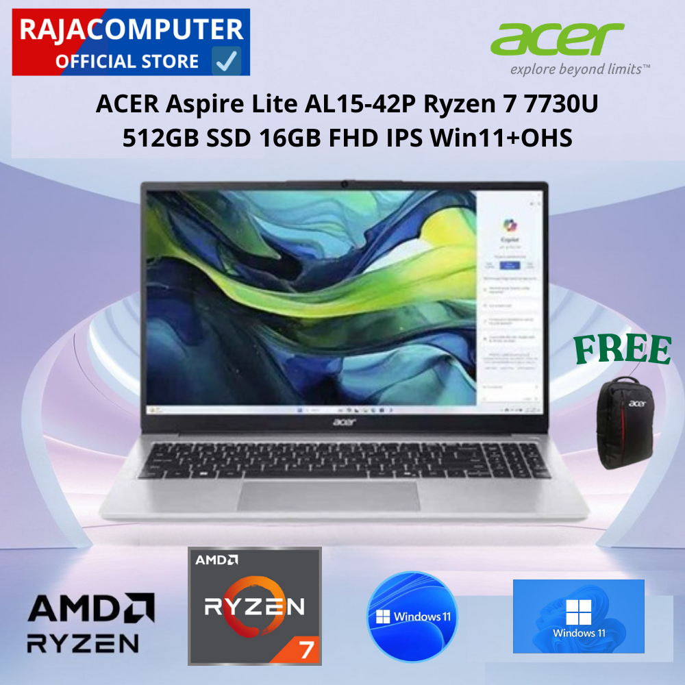 ACER  ASPIRE LAPTOP LITE 15 AL15-42P-R1GJ 15.6 AMD RYZEN 7 7730U RAM 16GB STORAGE 512GB WIN 11 OHS R