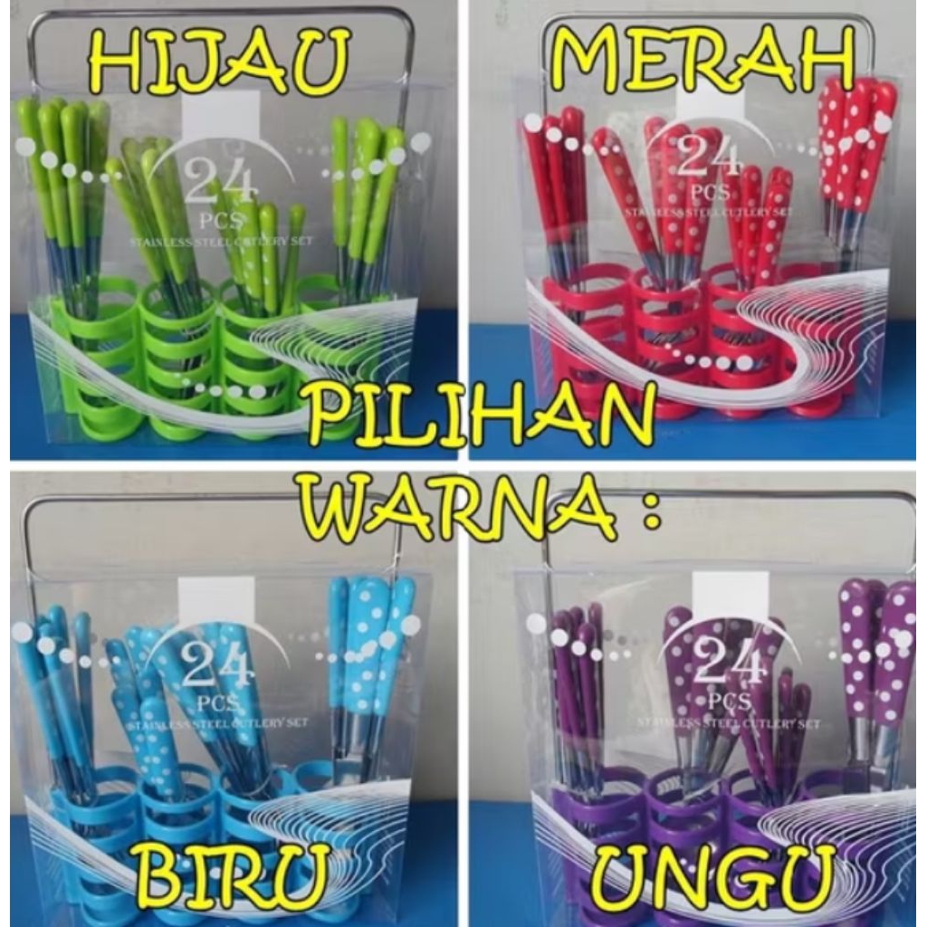 SENDOK SET POLKADOT ISI 24PCS/SENDOK MAKAN POLKADOT/ SENDOK SET POLKADOT