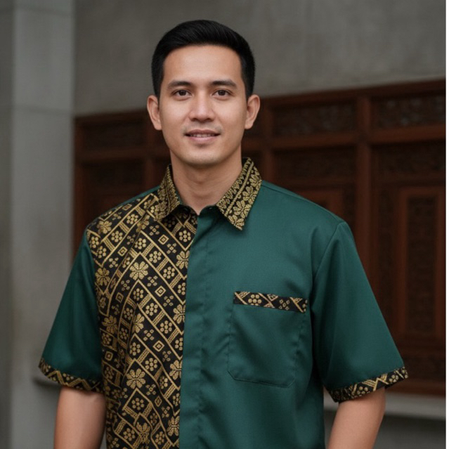 Kemeja Batik PRIA kombinasi HIJAU botol