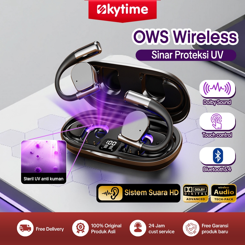 Skytime EP71X Open Ear Earphone UV Earbuds Sport Bluetooth V5.4 Sterilisasi lebih bersih Lindungi te