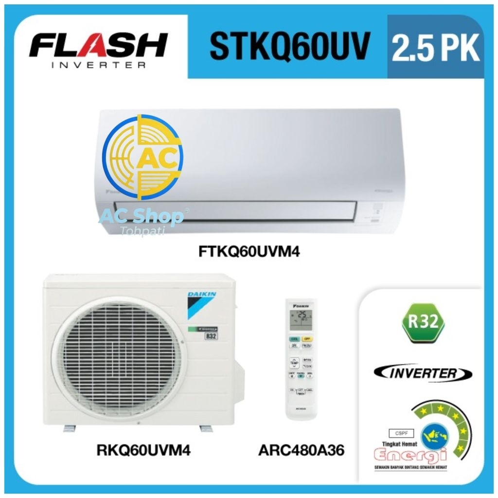 DAIKIN THAILAND FLASH INVERTER 2.5PK R32 FTKQ60UV AC DAIKIN LOW WATT