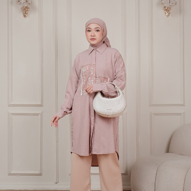 RYANI - Lyra Tunik | Tunik Atasan Wanita Lengan Panjang Syakila Tile Bordir