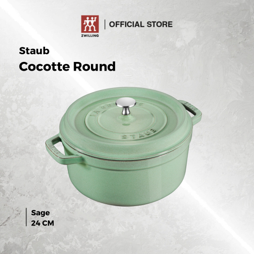 Staub - Cocotte Round Cast Iron | Panci Cast Iron Anti Lengket - 24cm Sage
