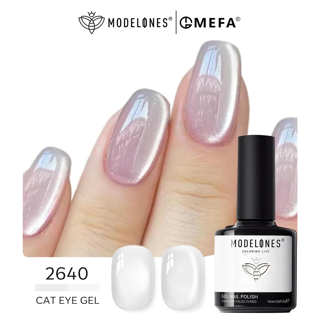 Modelones Cat Eye Gel Nail Polish, 15 ML Silver Nude Glitter Holographic Glass Cat Eye Summer Jelly 