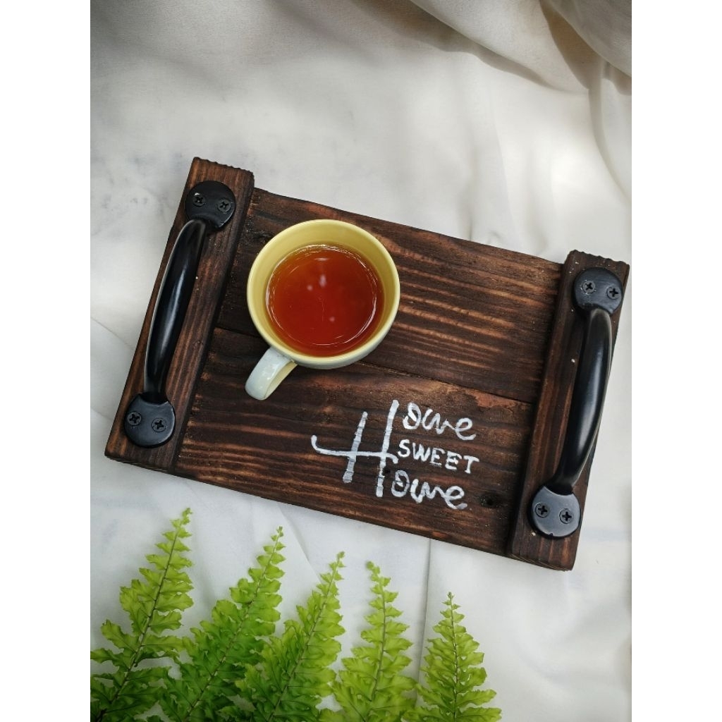 Nampan Kayu Jati Belanda Motif Bakar Rustic