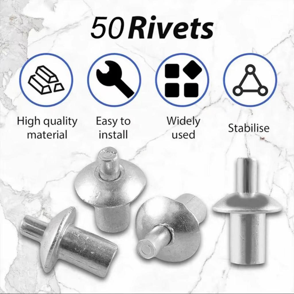 Paku Rivet Palu Aluminium Flat Raound Drive Hummer Rivet 5x7mm isi 50pcs