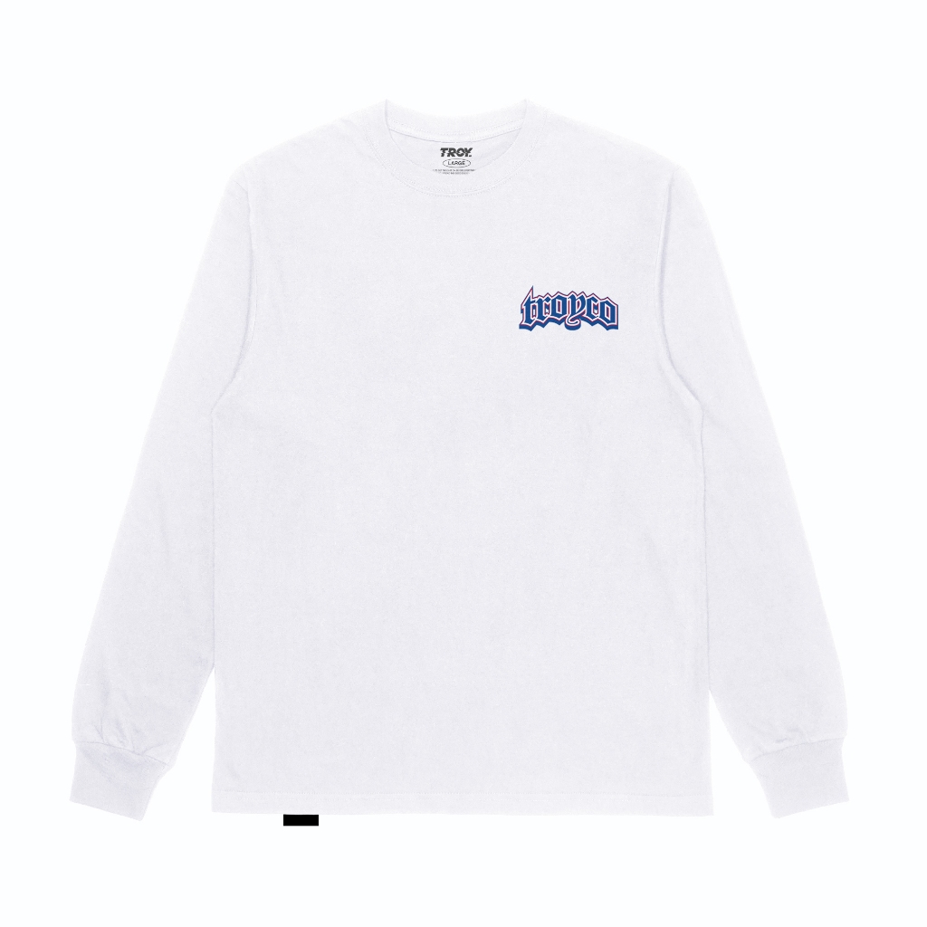 Troy Company Longsleeve Tshirt White Blue Riot - Kaos Putih Lengan Panjang LSD 3436