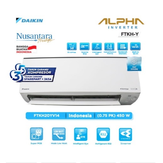 KHUSUS MAKASSAR GOWA Daikin AC Split ALPHA Inverter FTKH-Y Series R32 1/2 PK - FTKH15YV14
