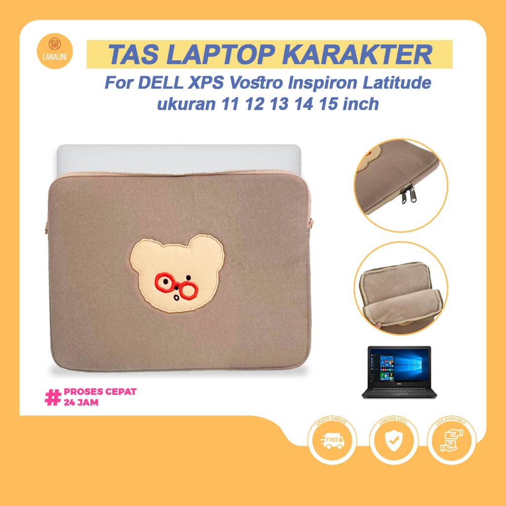 Tas Sleeve Laptop Dell XPS Inspiron Latitude 13 14 15.6 inch  Desain Minimalis Coklat Case Portable