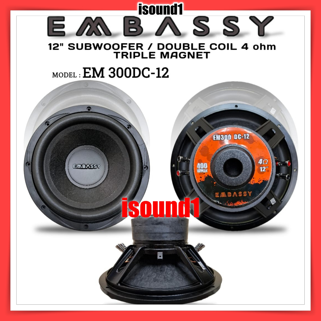 SPEAKER SUBWOOFER 12 INCH EMBASSY EM 300DC-12 EM300DC12 EM 300 DC 12 ORIGINAL